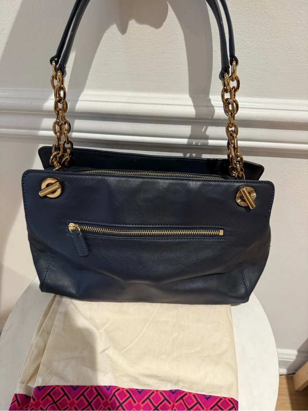 Tory Burch Priscilla Leather Shoulder Bag in navy blue
